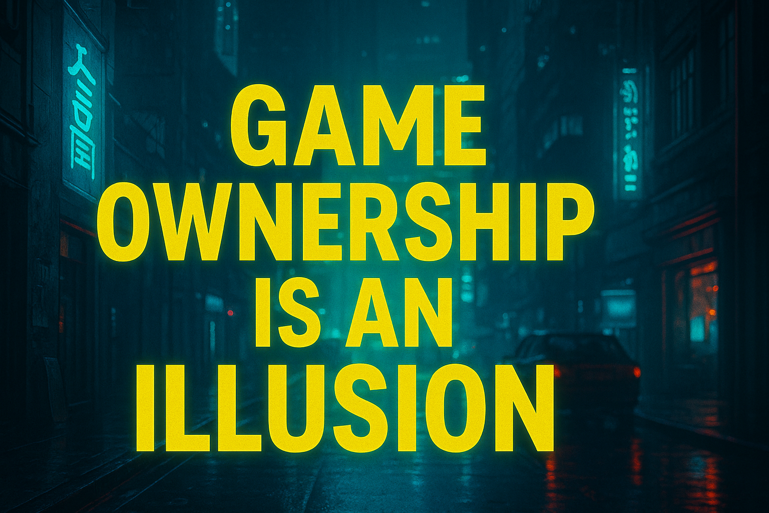 Game ownership quote neon city street digital art.